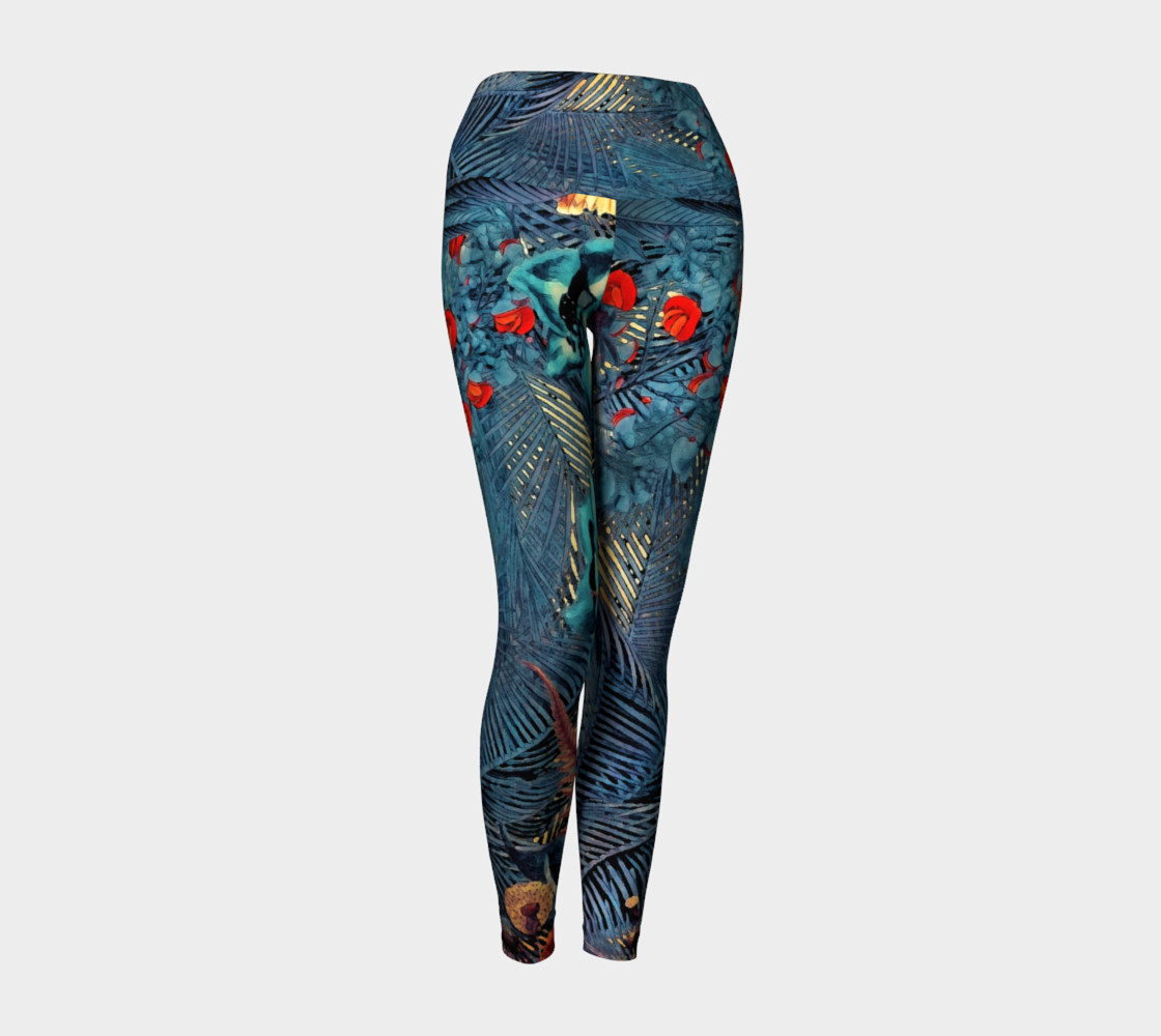 yoga leggings blue red flowers preview #1