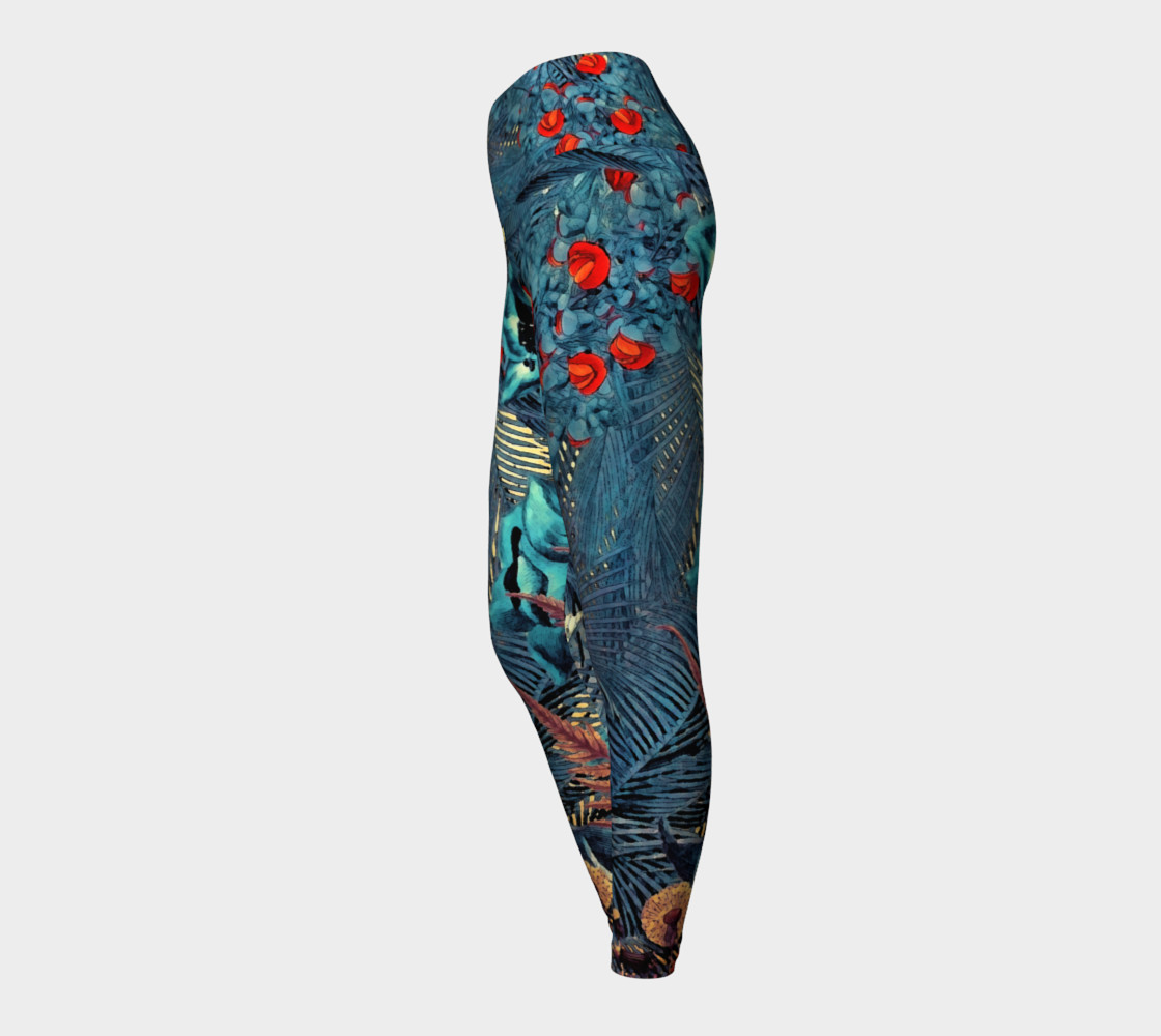 yoga leggings blue red flowers preview #3