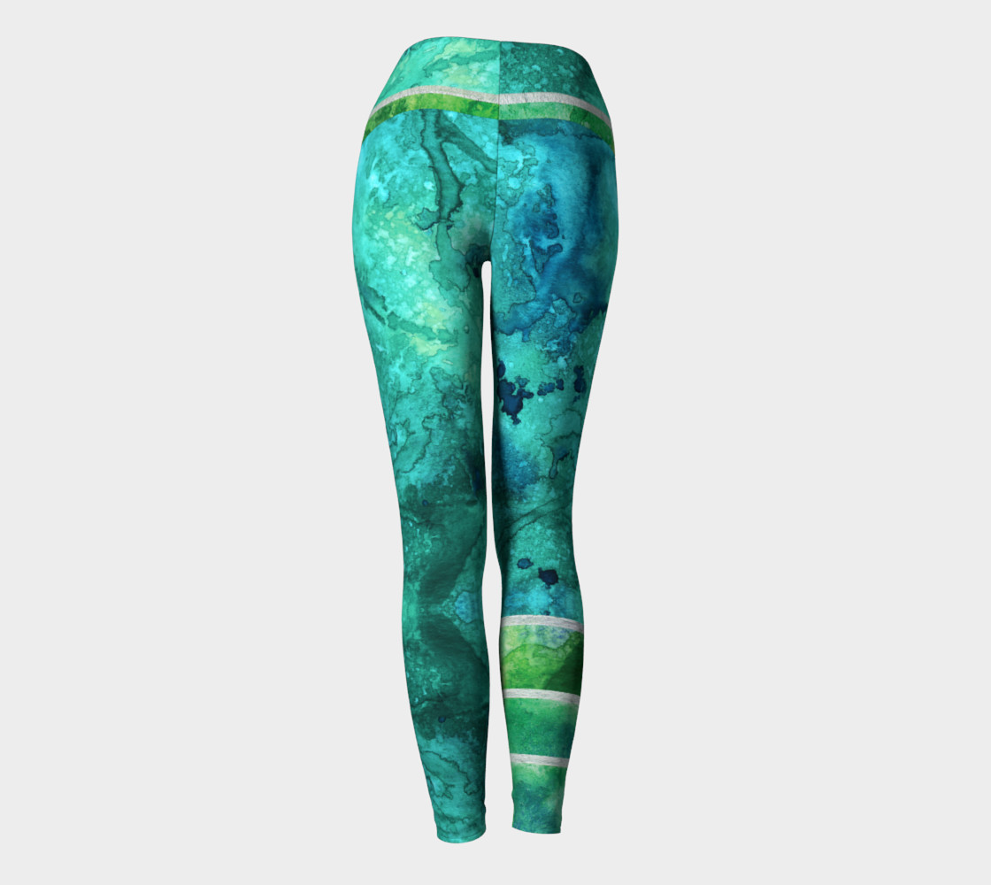 Green Blue Watercolor Ocean Yoga Leggings preview #4