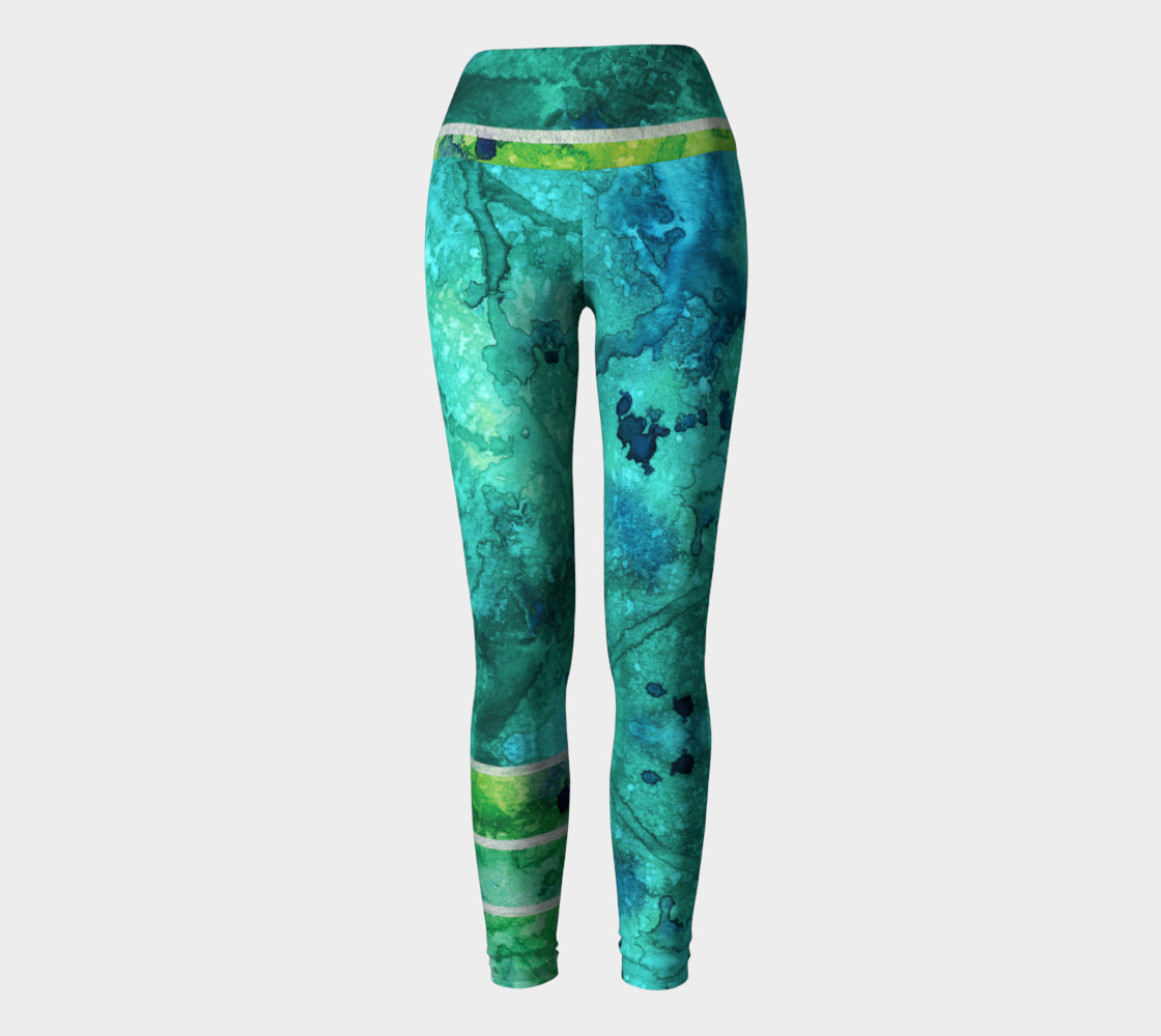Green Blue Watercolor Ocean Yoga Leggings preview #2