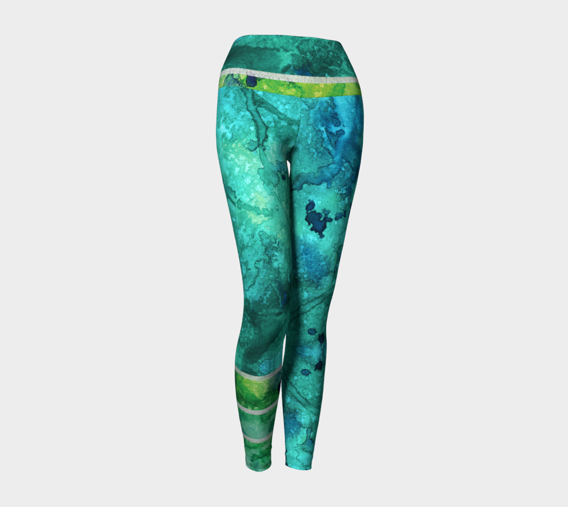 Green Blue Watercolor Ocean Yoga Leggings preview #1