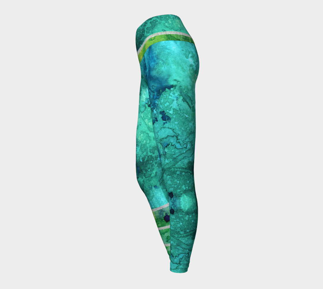 Green Blue Watercolor Ocean Yoga Leggings preview #3