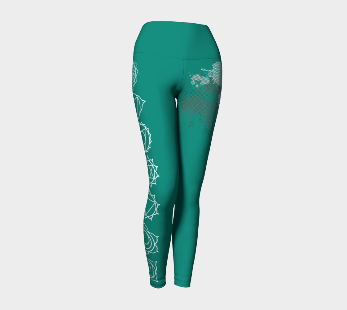 chakra paint splatter white and turquoise yoga pants leggings preview #1