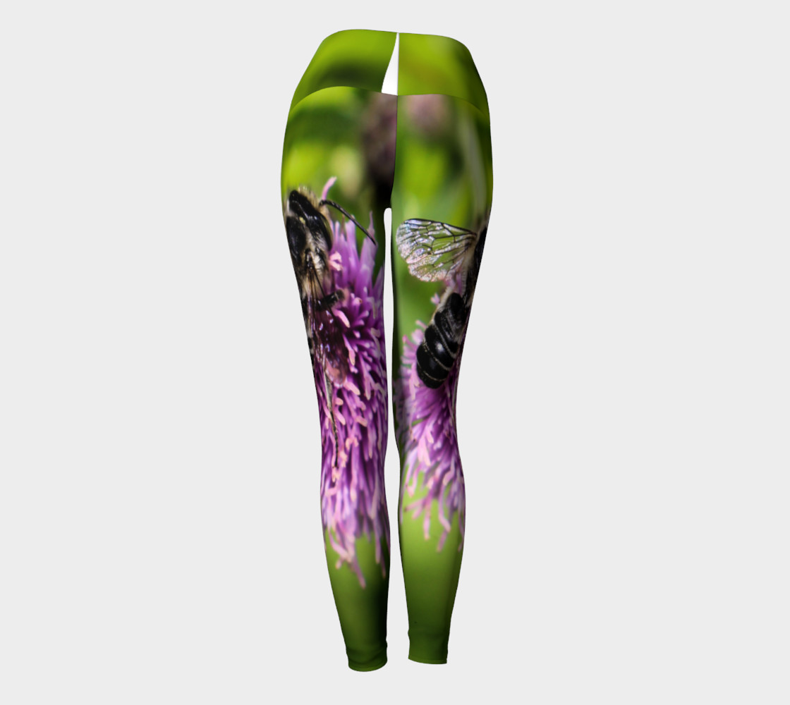 A Bee on a Purple Flower Yoga Leggings preview #4