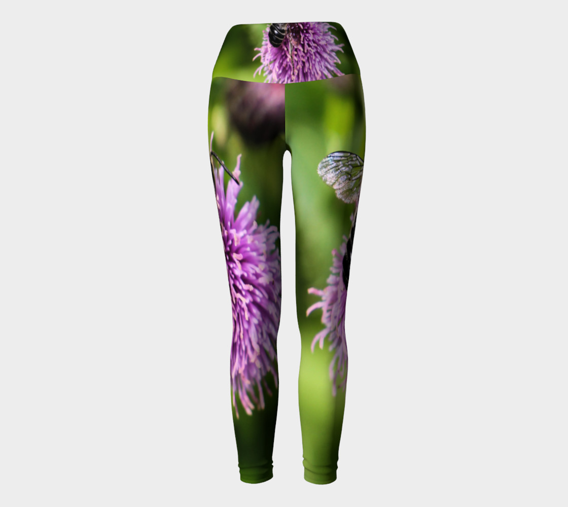 A Bee on a Purple Flower Yoga Leggings preview #2