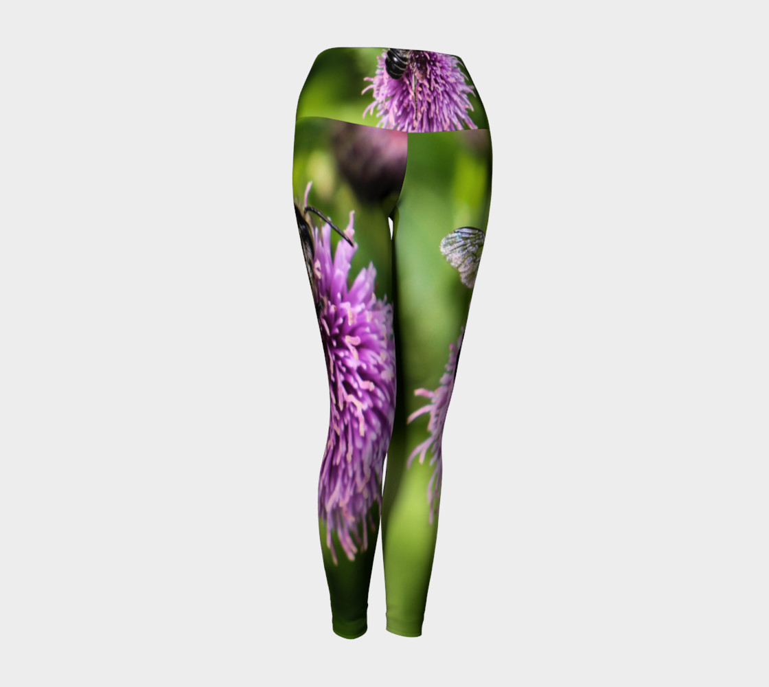 A Bee on a Purple Flower Yoga Leggings preview #1