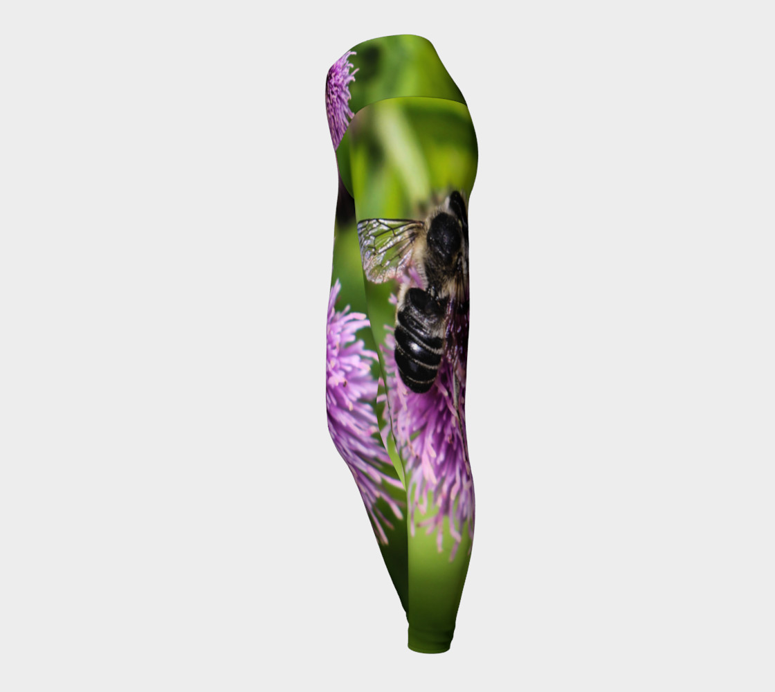 A Bee on a Purple Flower Yoga Leggings preview #3