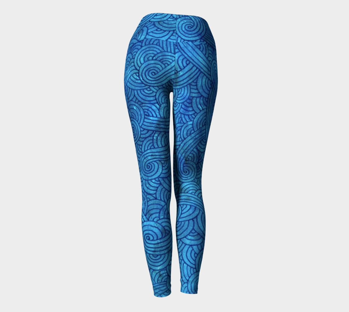 Turquoise blue swirls doodles Yoga Leggings preview #4