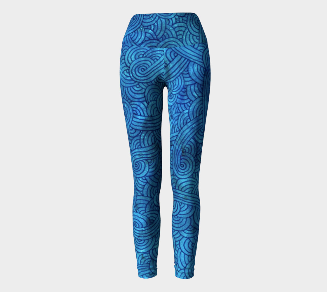 Turquoise blue swirls doodles Yoga Leggings preview #2