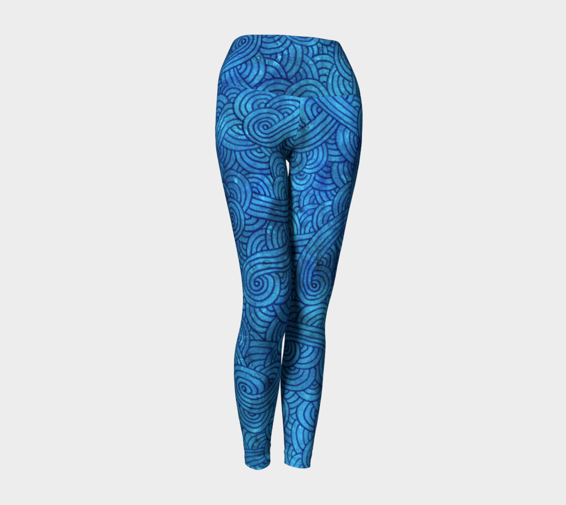 Turquoise blue swirls doodles Yoga Leggings preview #1