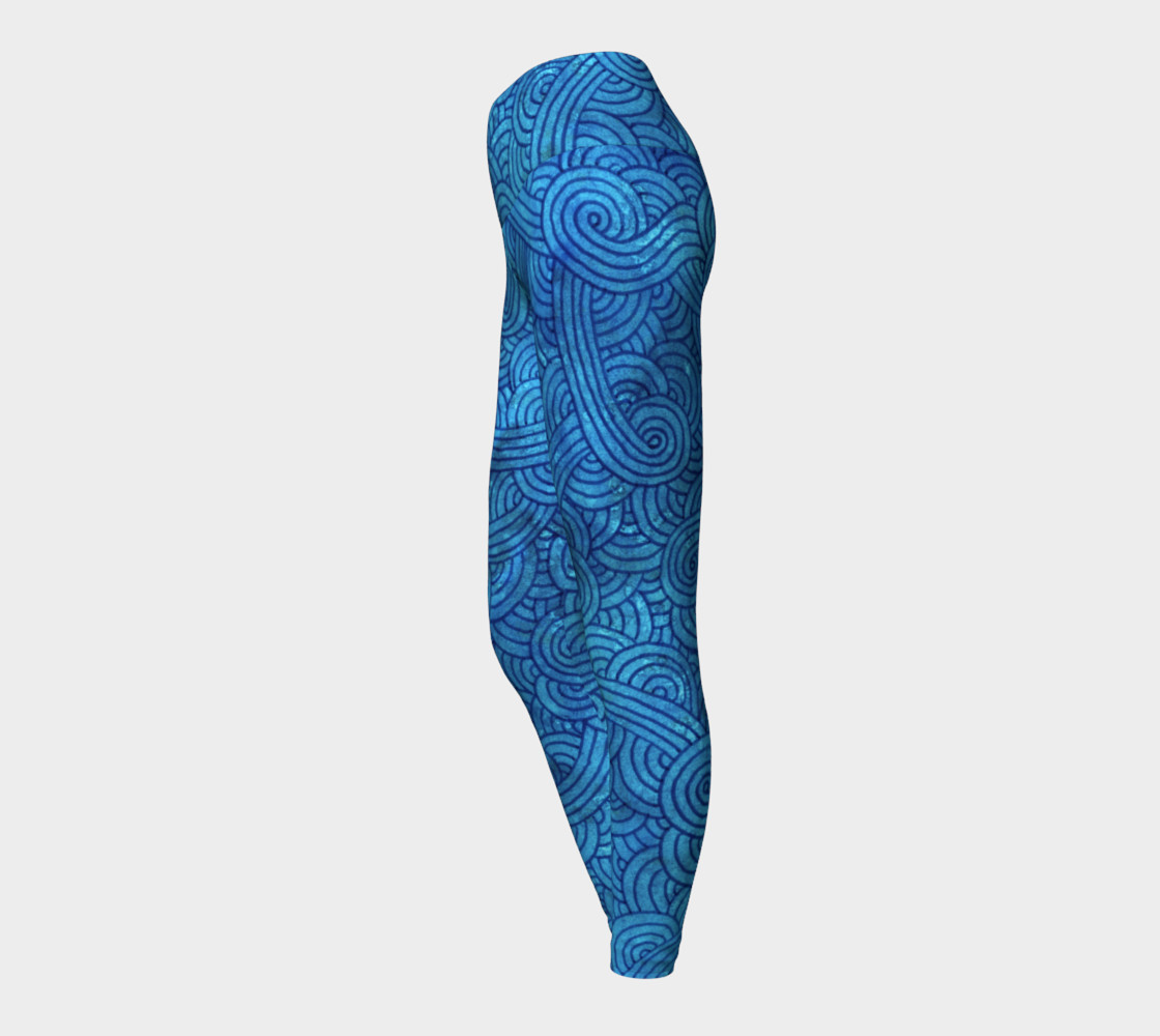 Turquoise blue swirls doodles Yoga Leggings preview #3