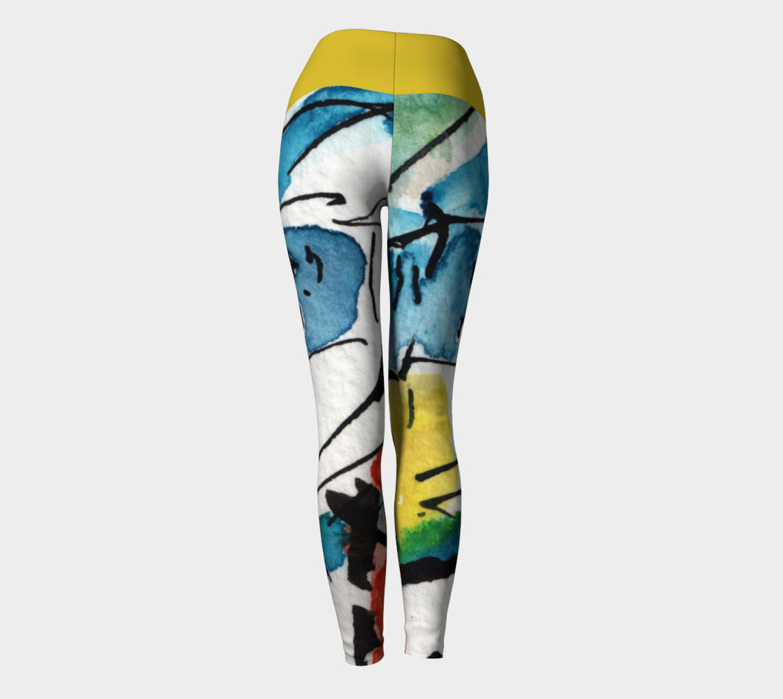 Abstract Art Modern Yoga Leggings with Yellow Band preview #4