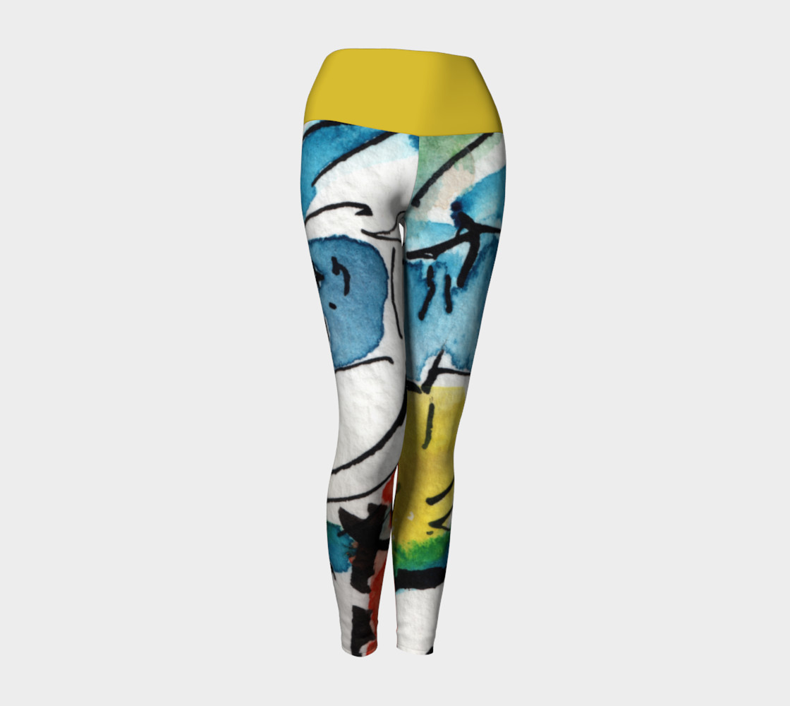 Abstract Art Modern Yoga Leggings with Yellow Band preview #1
