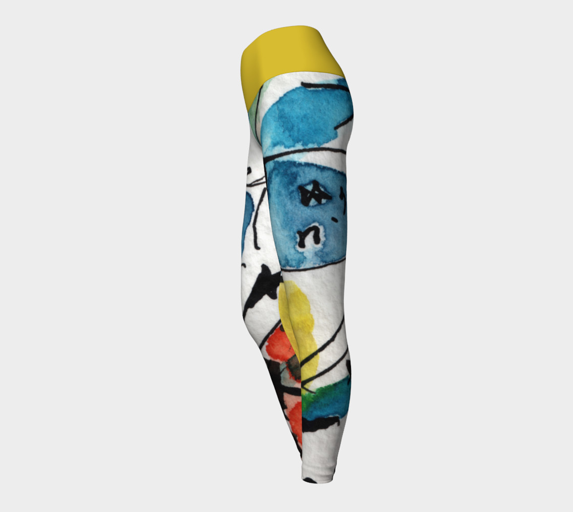 Abstract Art Modern Yoga Leggings with Yellow Band preview #3