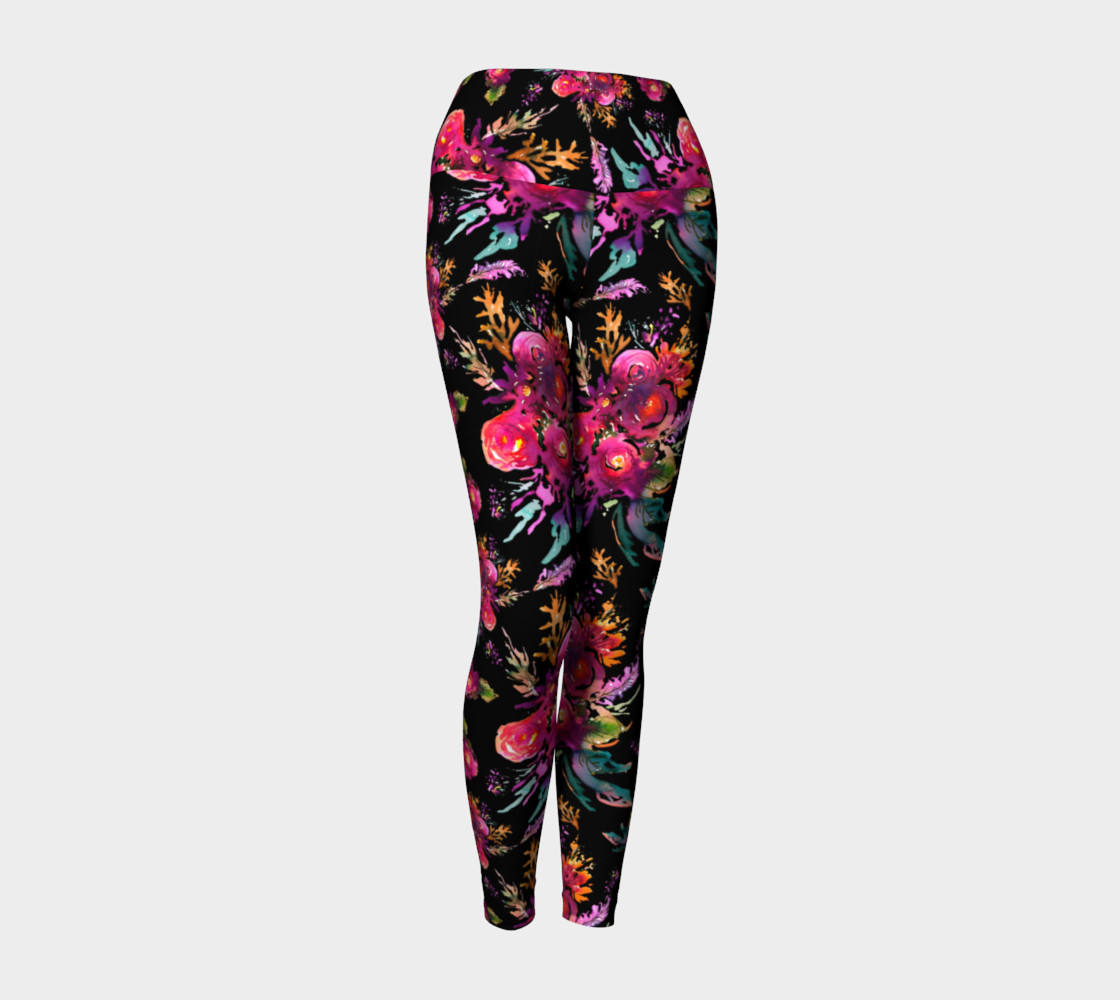 Yoga pants Happy roses on black preview #1