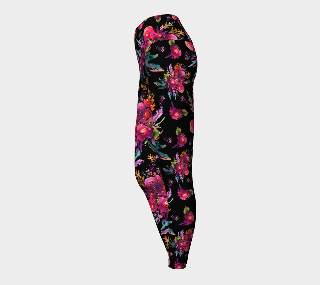 Yoga pants Happy roses on black preview #3