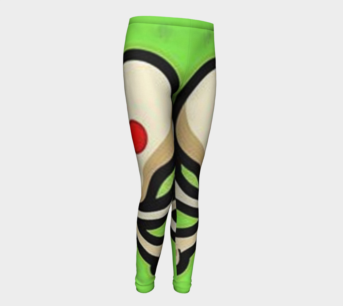 Cartoon Skull On Green Youth Leggings preview #1
