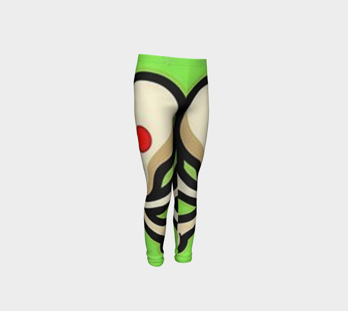 Cartoon Skull On Green Youth Leggings preview #4