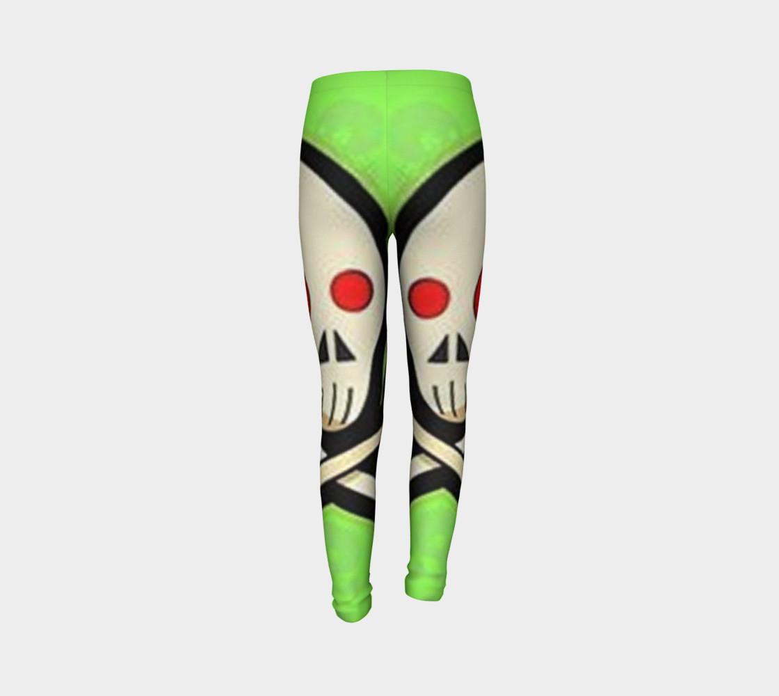 Cartoon Skull On Green Youth Leggings preview #7