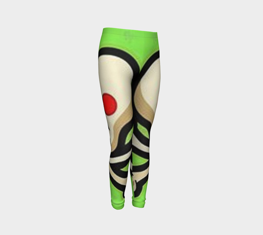 Cartoon Skull On Green Youth Leggings preview #3