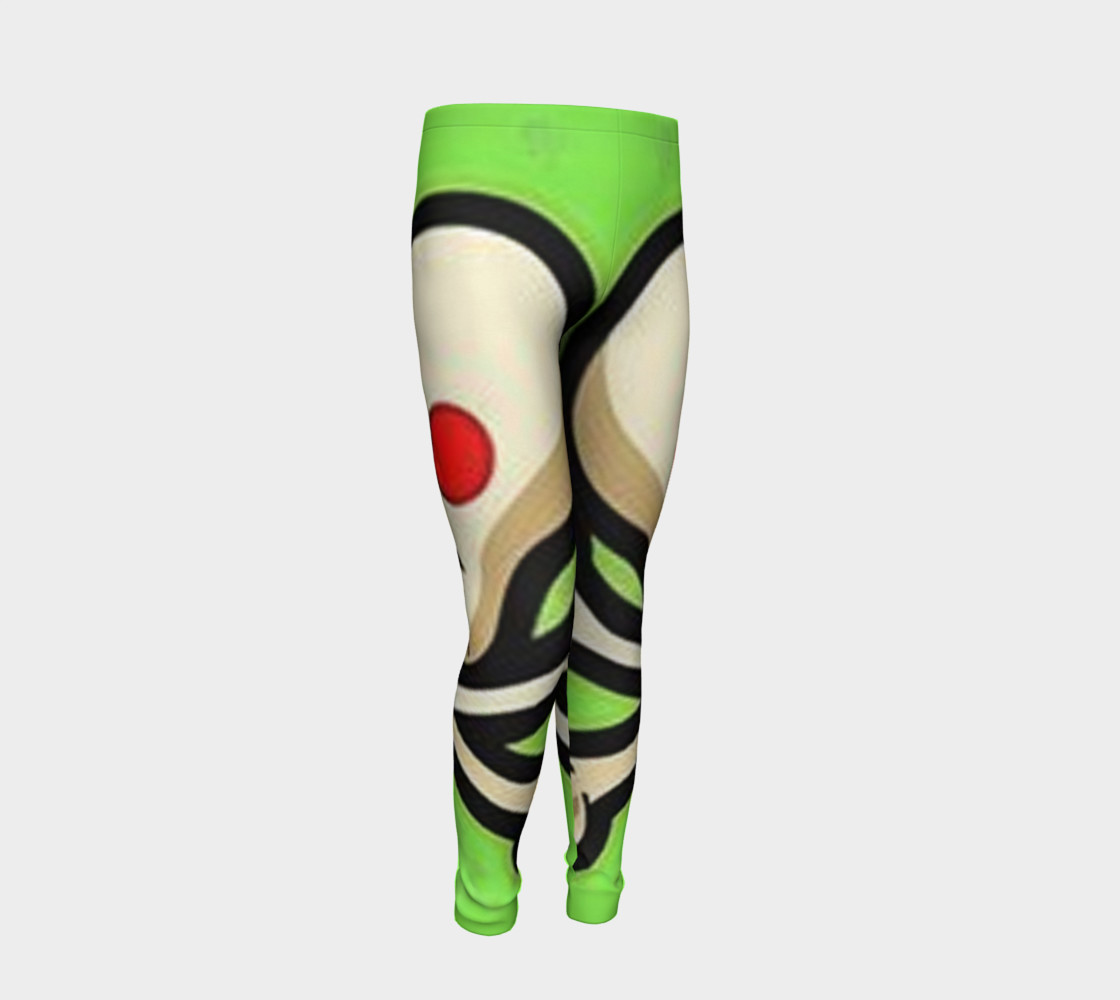 Cartoon Skull On Green Youth Leggings preview #2