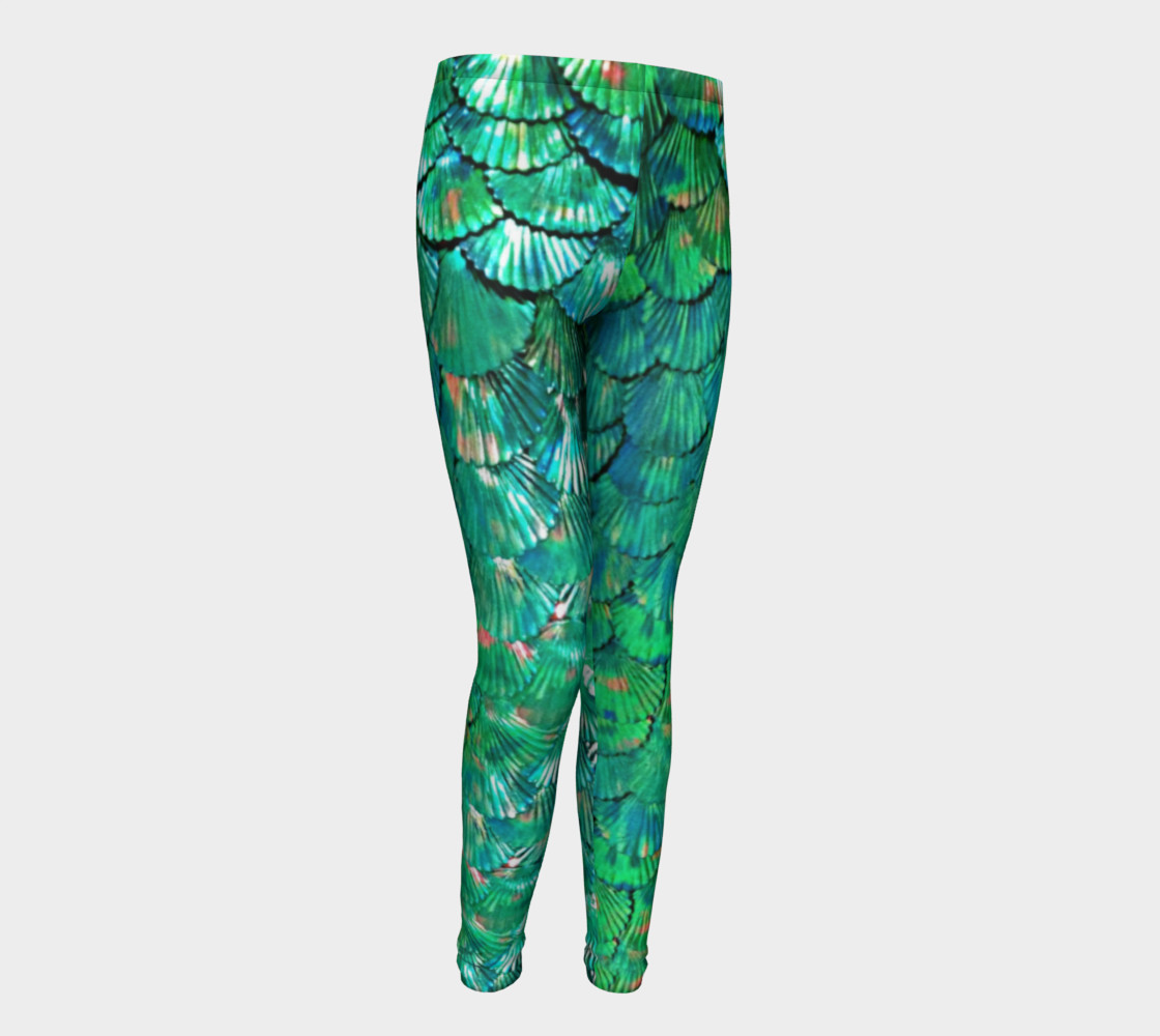 Youth Large-Scale Mermaid Green Leggings preview #1