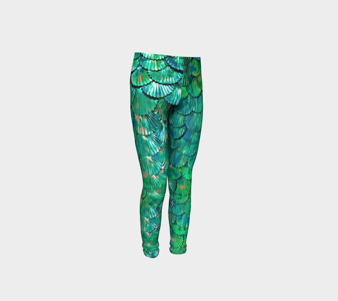 Youth Large-Scale Mermaid Green Leggings 3D preview