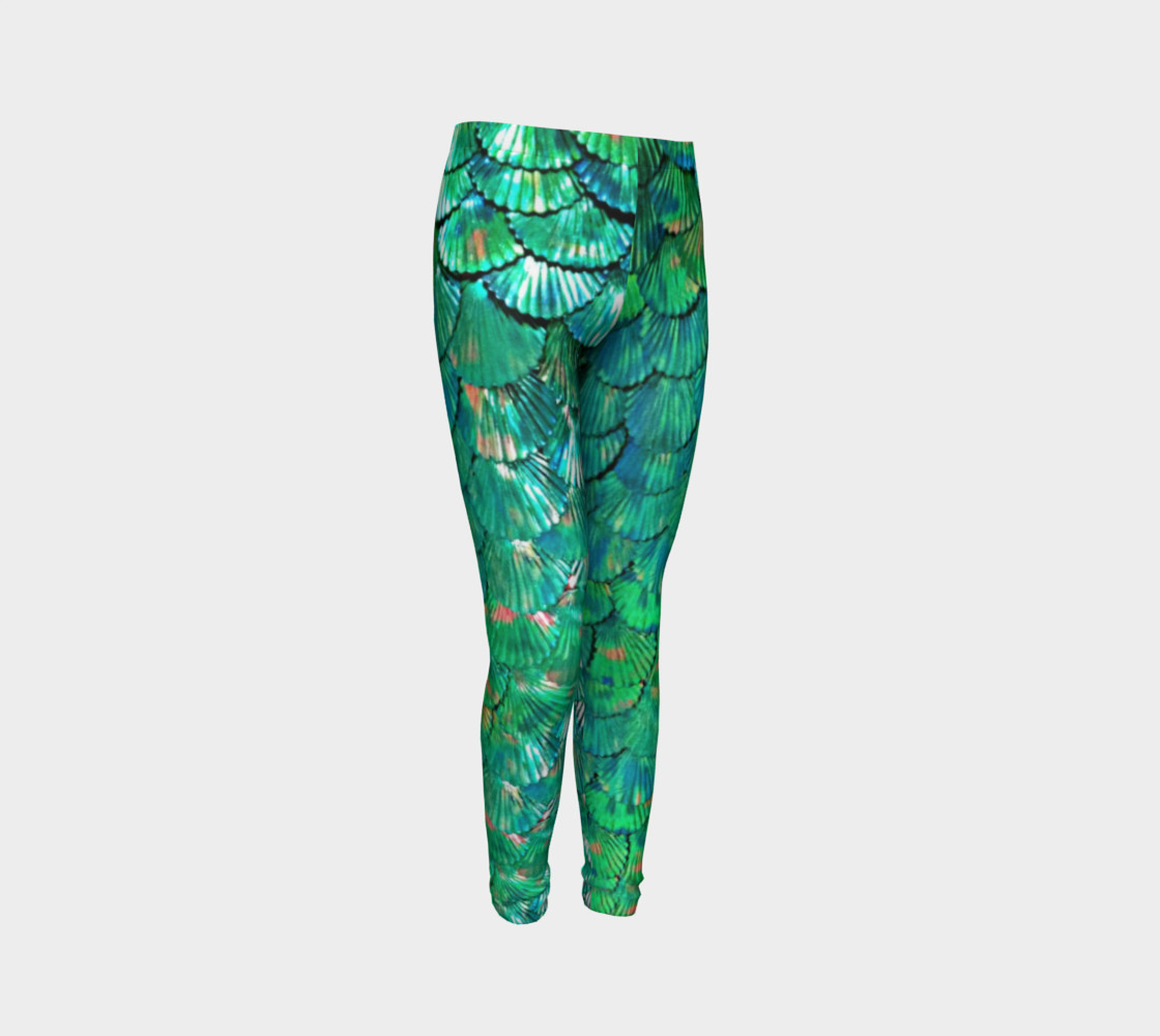 Youth Large-Scale Mermaid Green Leggings preview #3