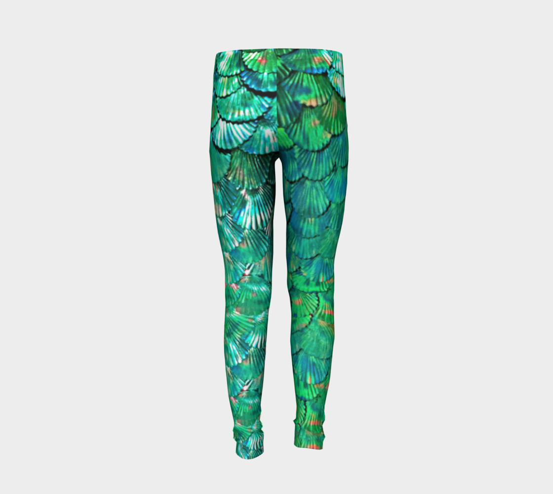 Youth Large-Scale Mermaid Green Leggings preview #6
