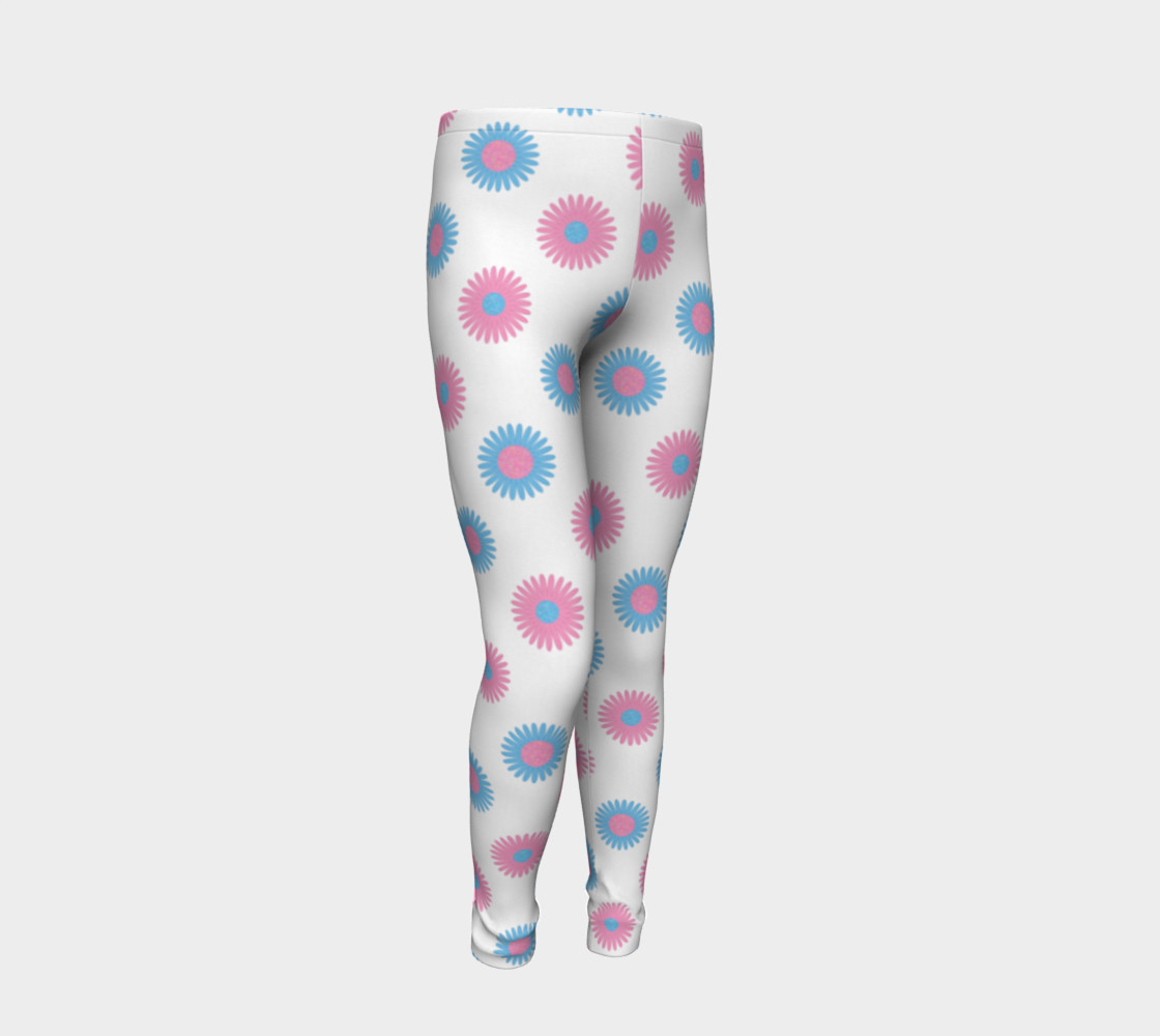 Pink and Blue Flowers Trans Pride Youth Tights (White) preview #2