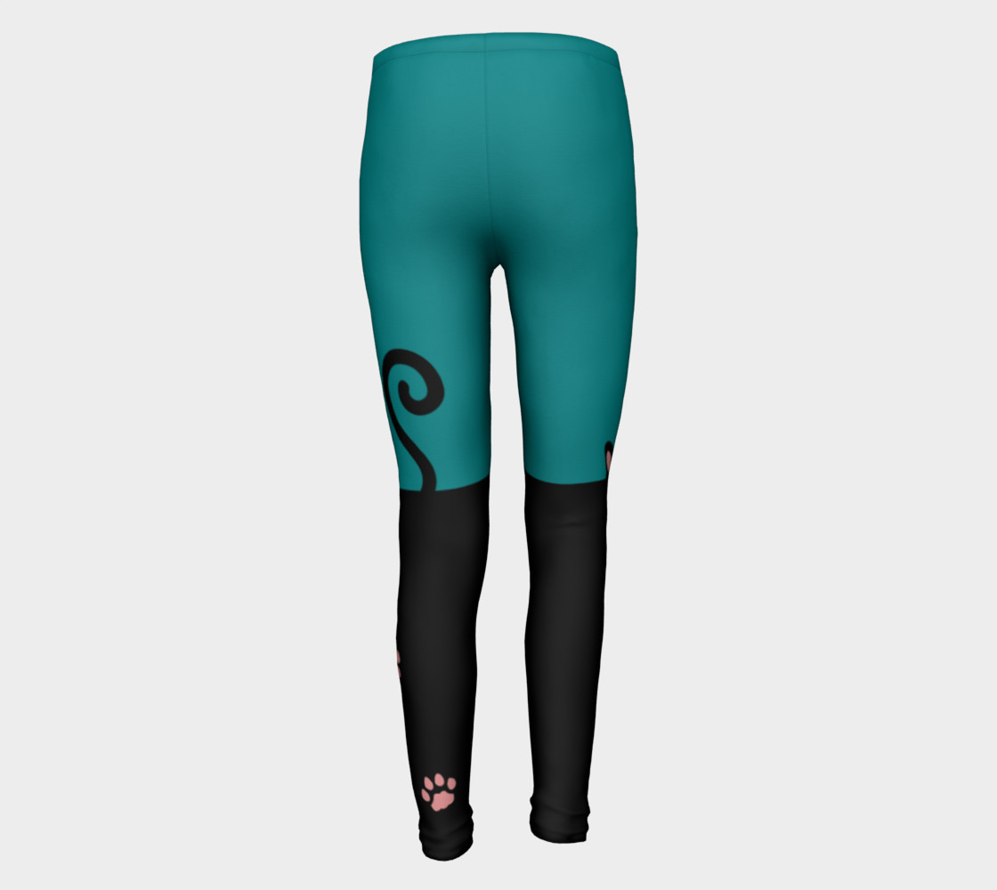 Colour Block Wild Cat Youth Leggings - Aqua preview #5