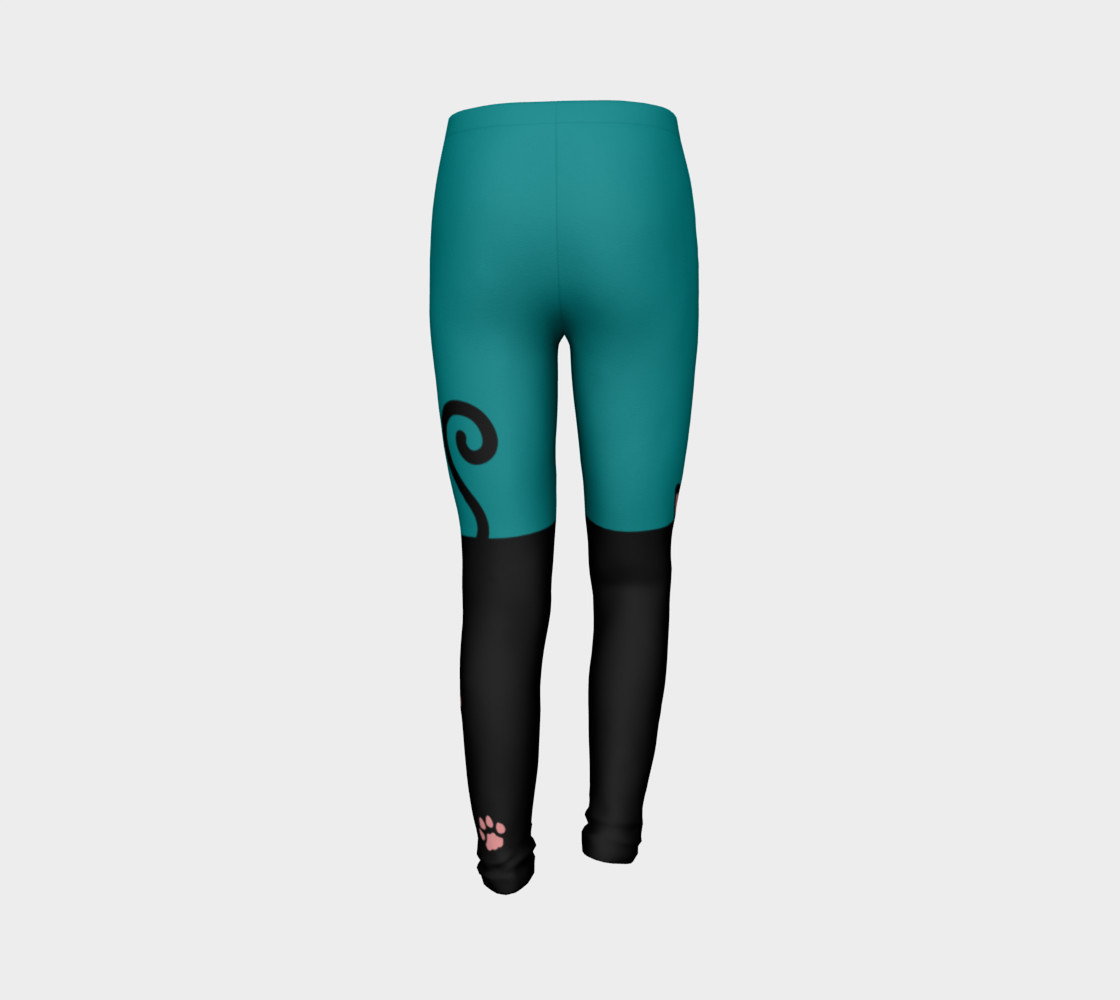 Colour Block Wild Cat Youth Leggings - Aqua preview #7