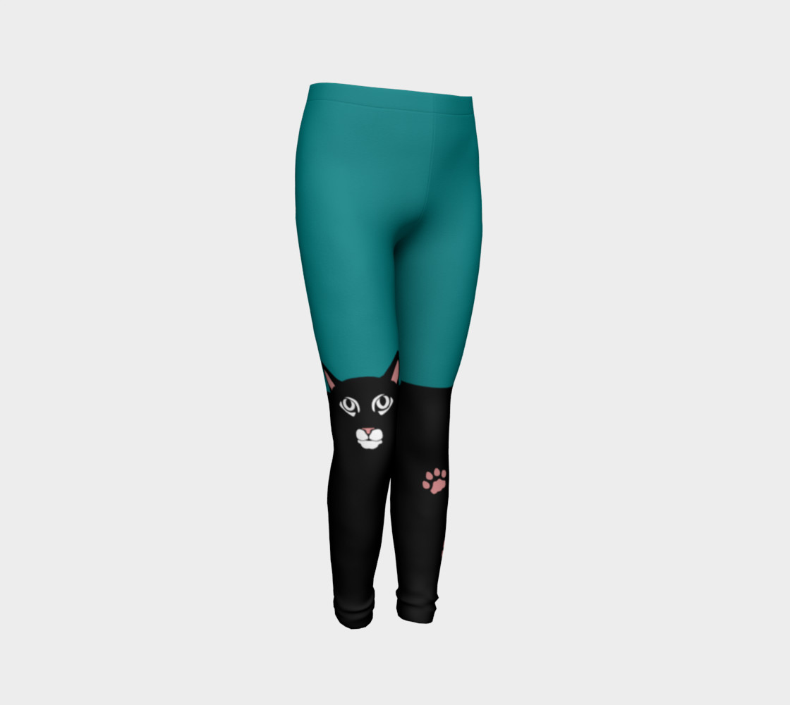 Colour Block Wild Cat Youth Leggings - Aqua preview #3