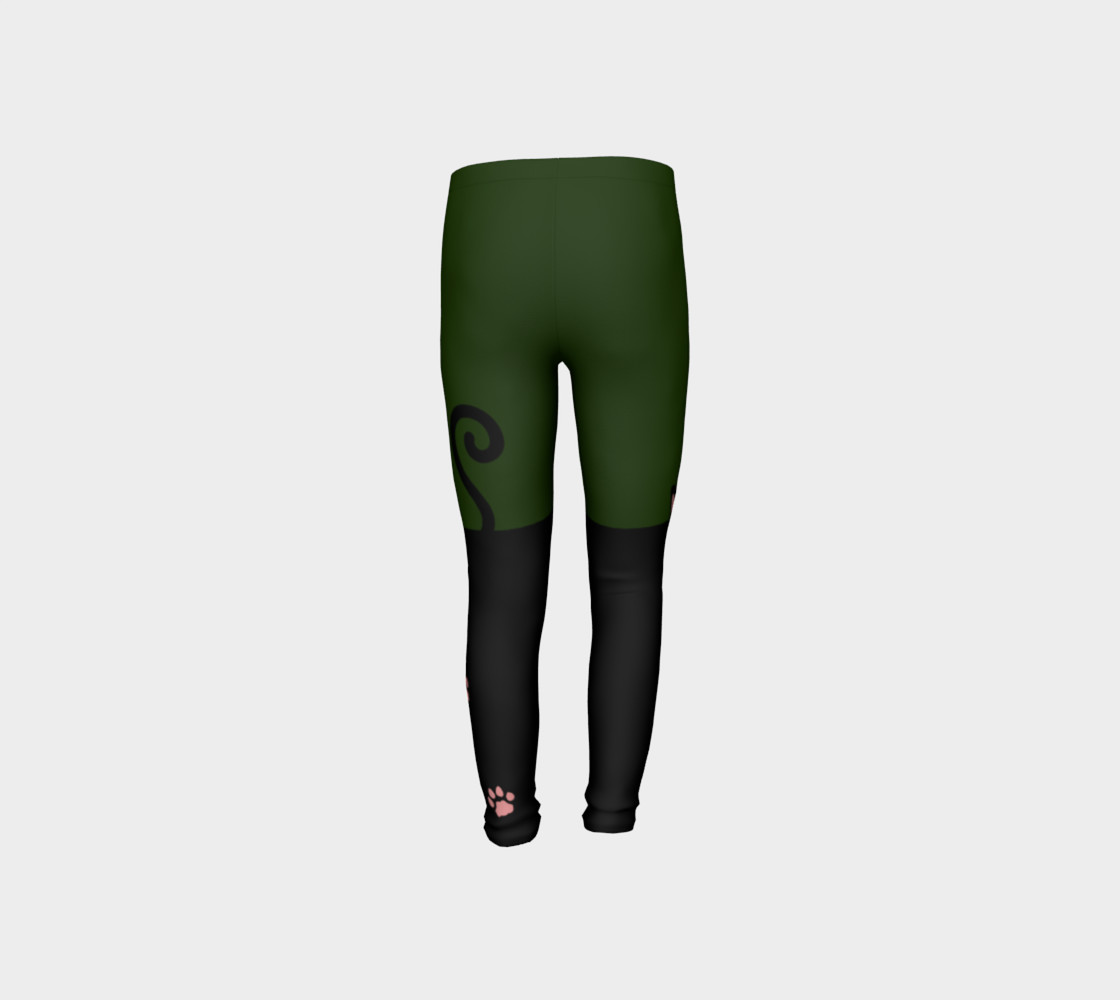 Colour Block Wild Cat Youth Leggings - Green preview #8