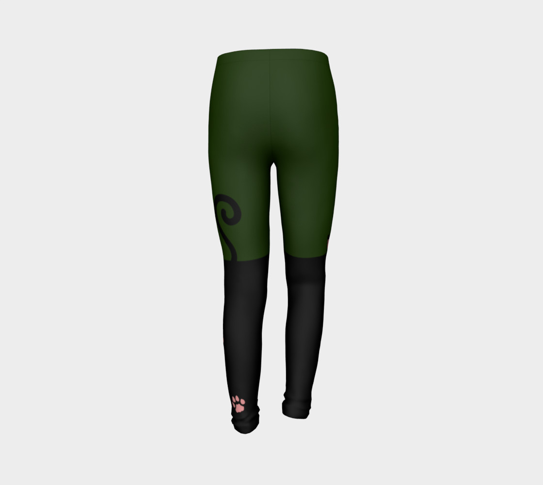 Colour Block Wild Cat Youth Leggings - Green preview #7