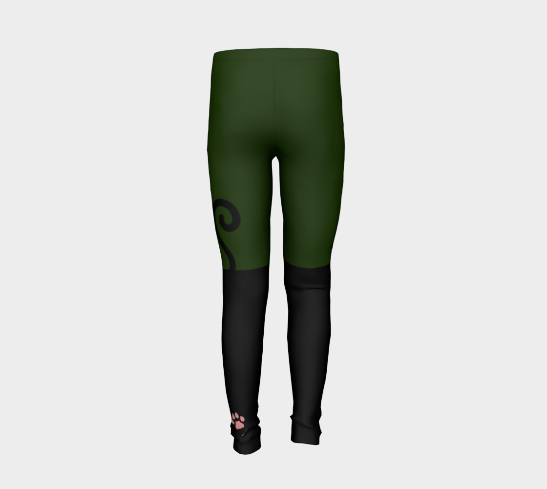 Colour Block Wild Cat Youth Leggings - Green preview #6