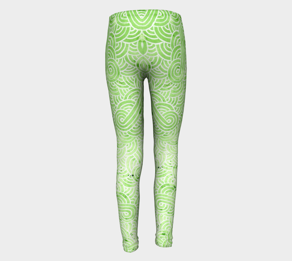Greenery and white swirls doodles Youth Leggings preview #5