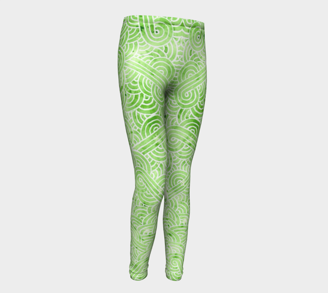 Greenery and white swirls doodles Youth Leggings preview #1
