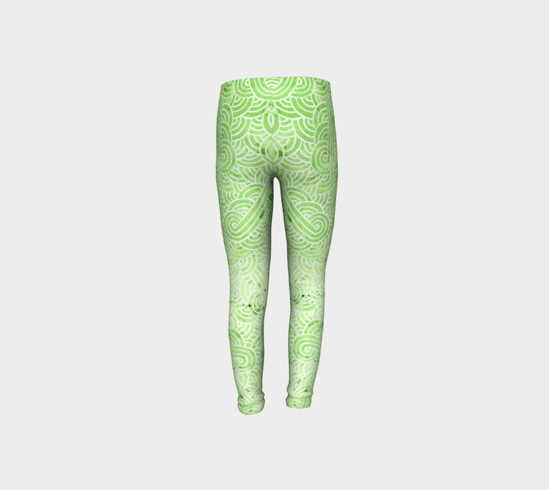 Greenery and white swirls doodles Youth Leggings preview #8