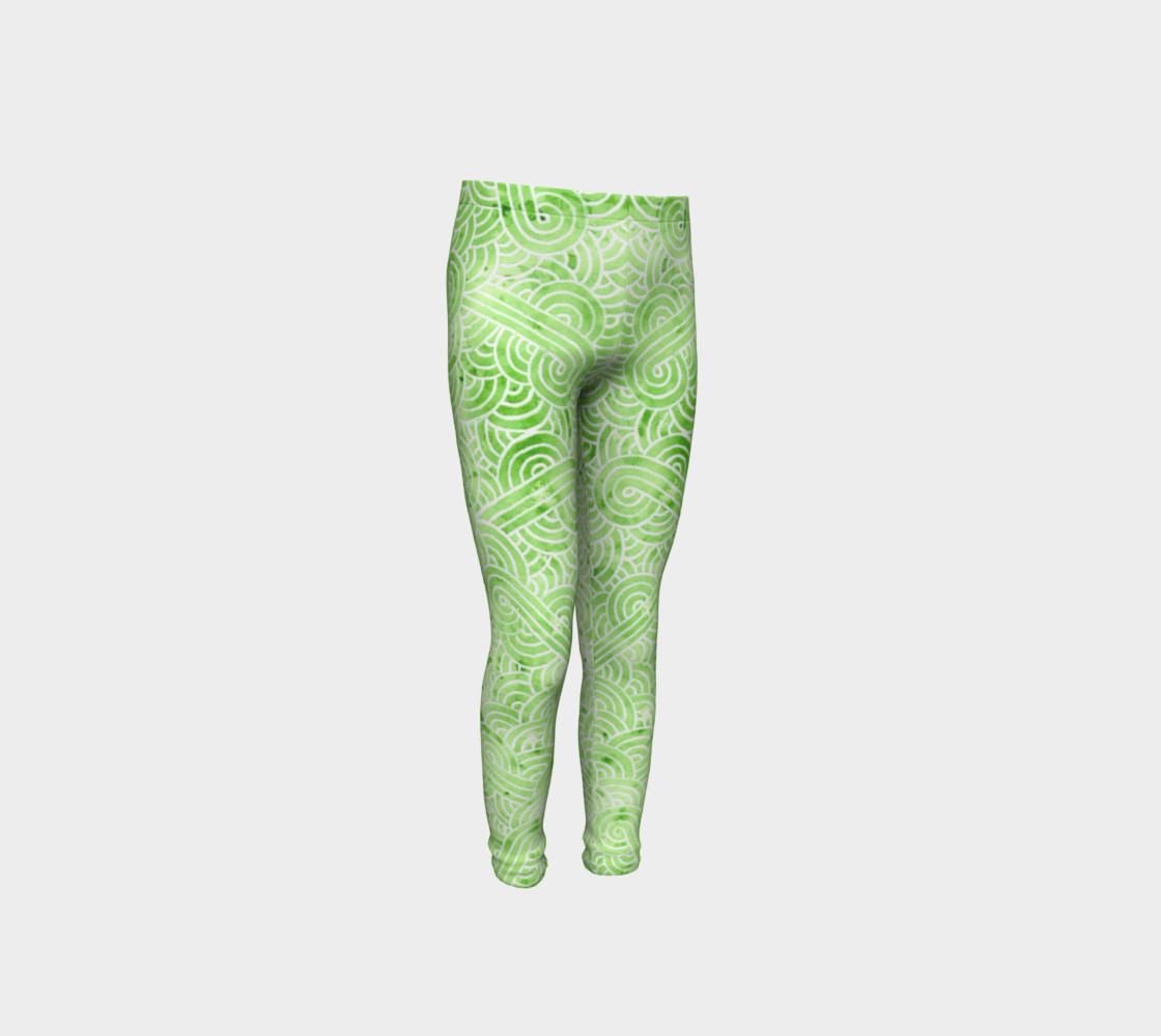 Greenery and white swirls doodles Youth Leggings preview #4
