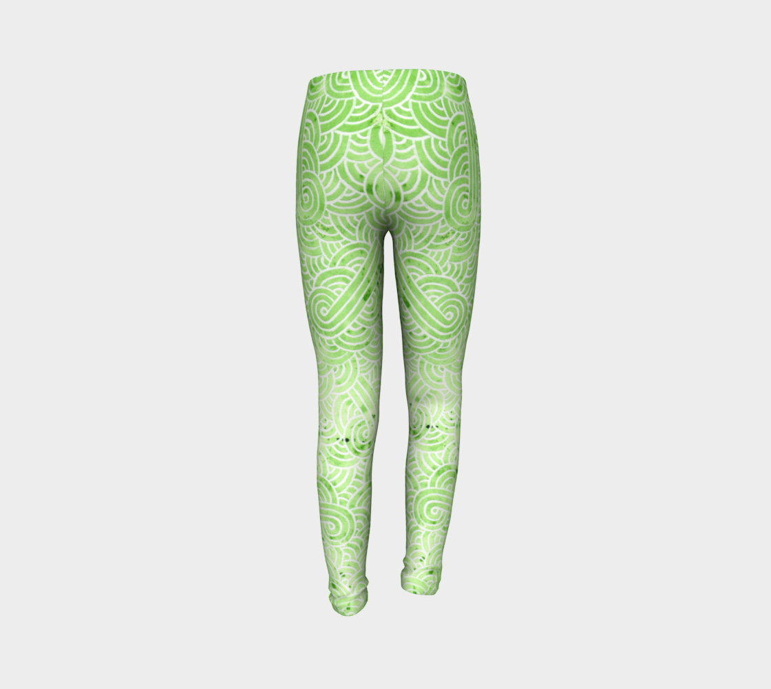 Greenery and white swirls doodles Youth Leggings preview #7