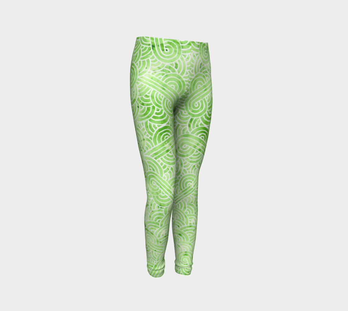 Greenery and white swirls doodles Youth Leggings preview #3