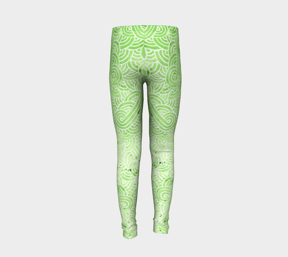 Greenery and white swirls doodles Youth Leggings preview #6