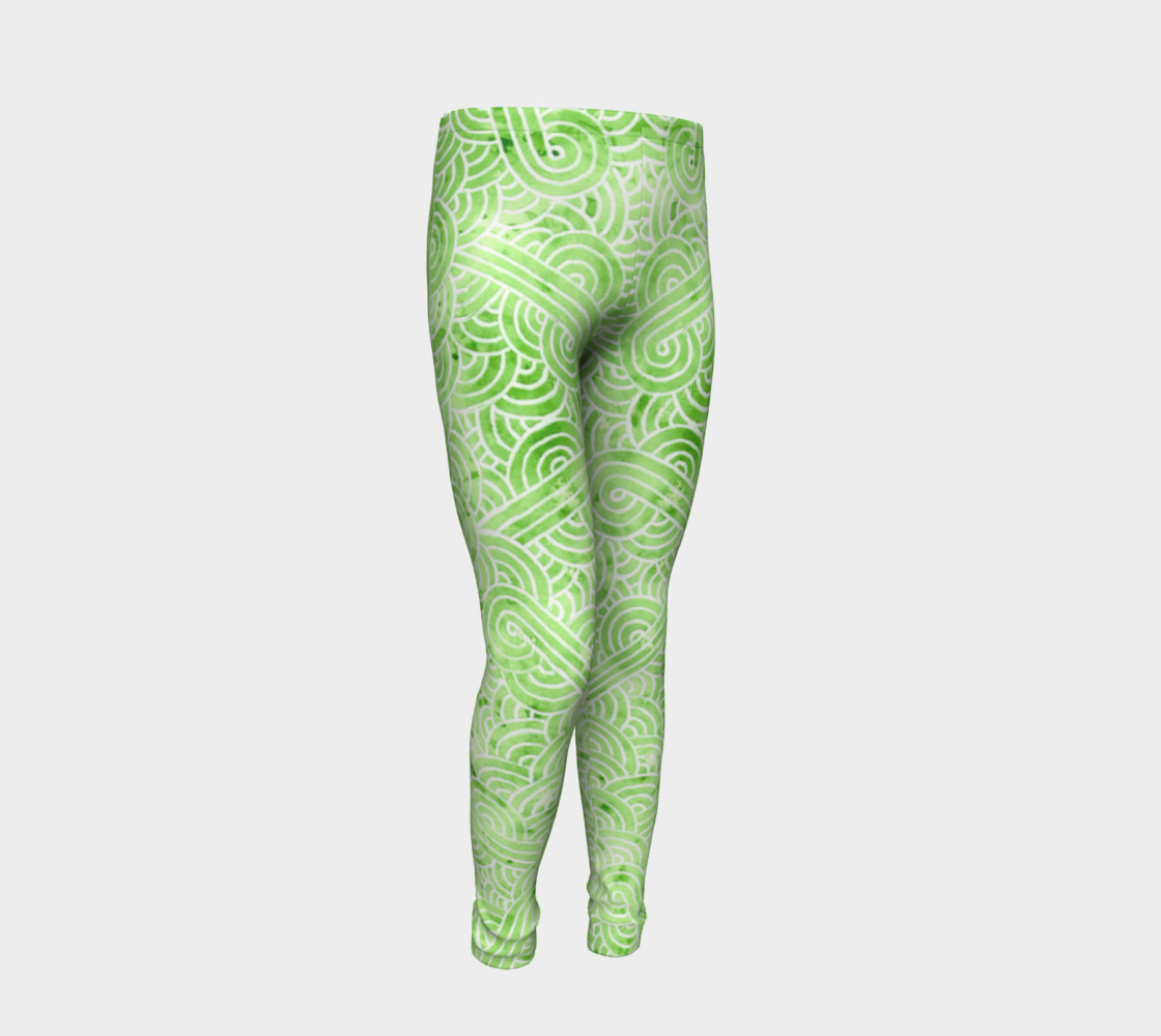 Greenery and white swirls doodles Youth Leggings preview #2