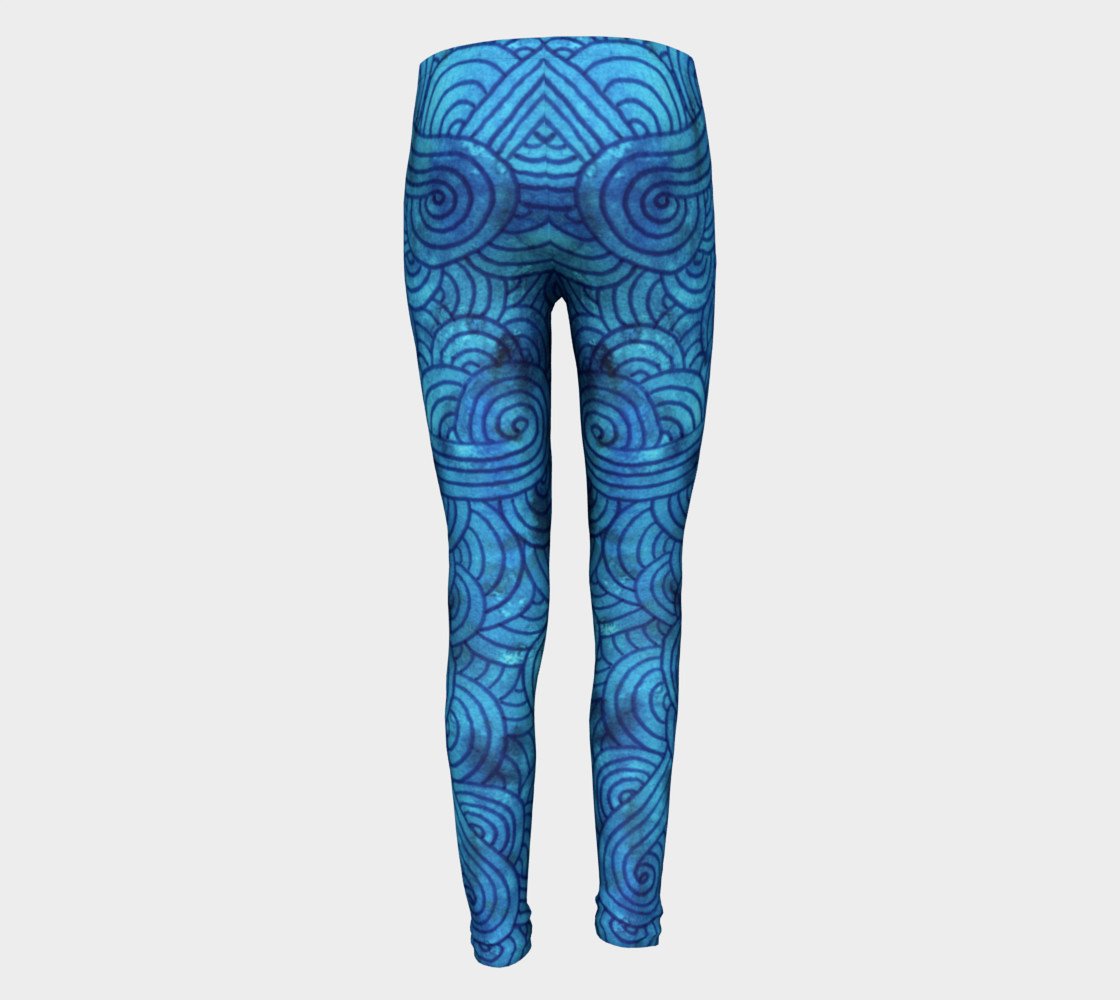 Turquoise blue swirls doodles Youth Leggings preview #5