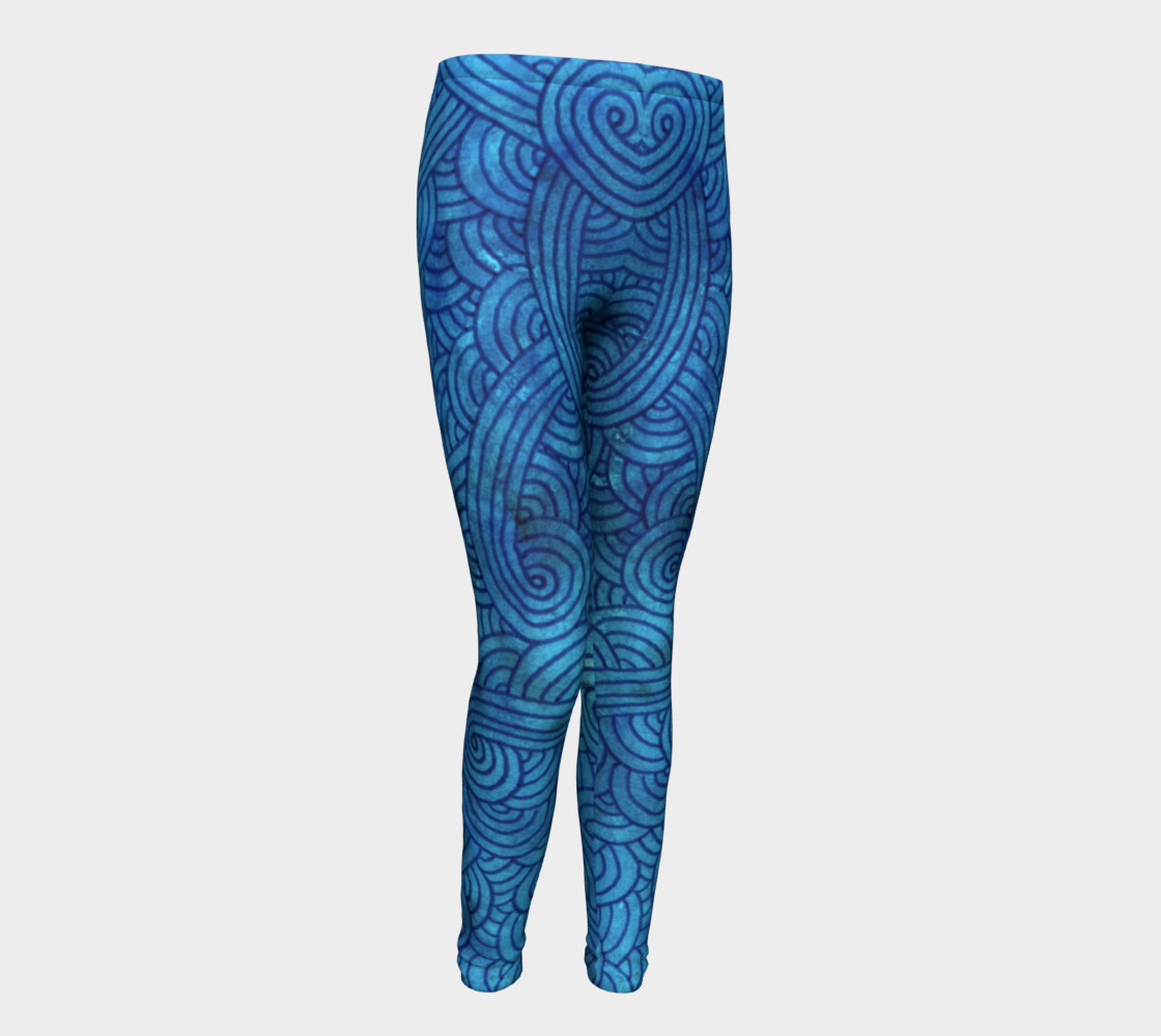 Turquoise blue swirls doodles Youth Leggings preview #1