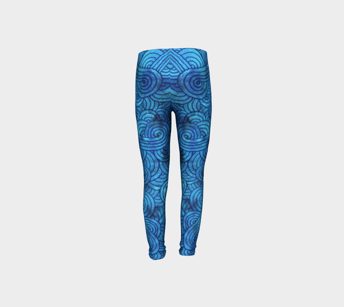 Turquoise blue swirls doodles Youth Leggings preview #8