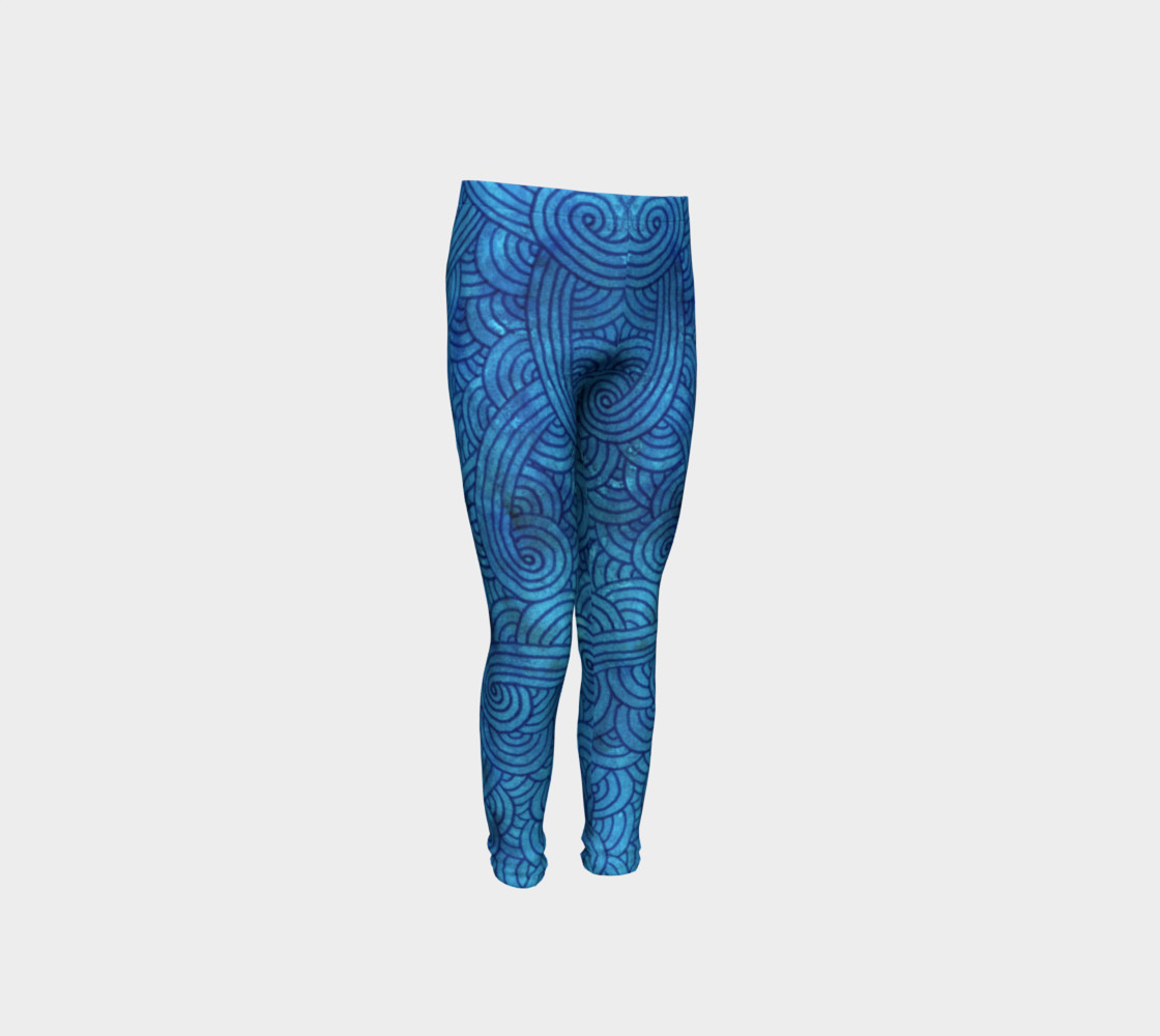 Turquoise blue swirls doodles Youth Leggings preview #4