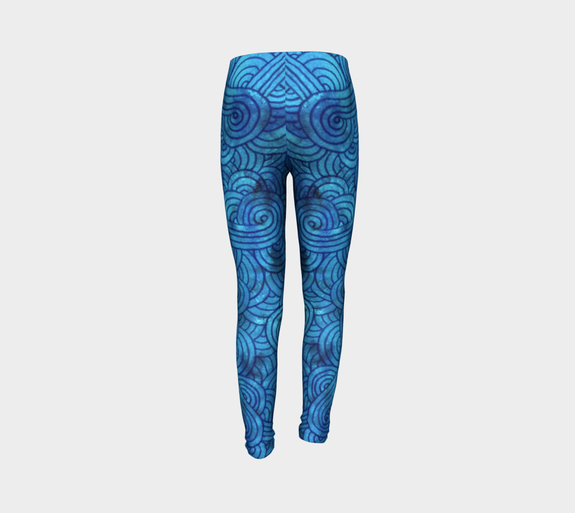 Turquoise blue swirls doodles Youth Leggings preview #7