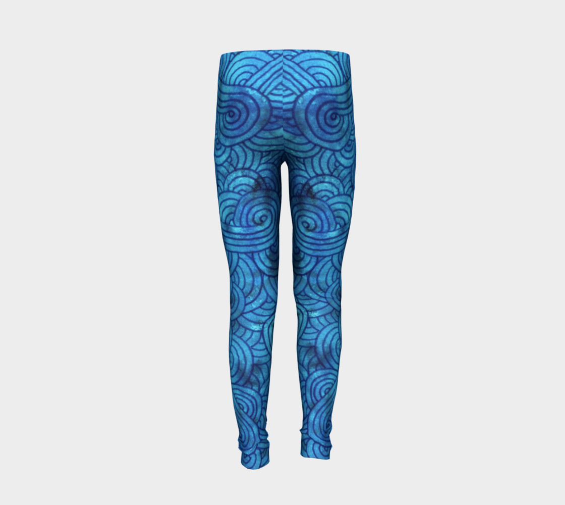 Turquoise blue swirls doodles Youth Leggings preview #6
